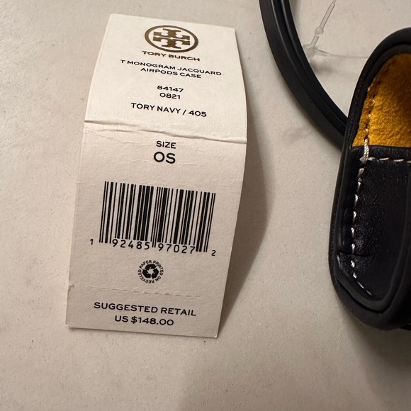 NWT! NEW! Tory Burch T Monogram Jacquard Leather Airpods Case Mini Bag -Navy - Picture 2 of 5